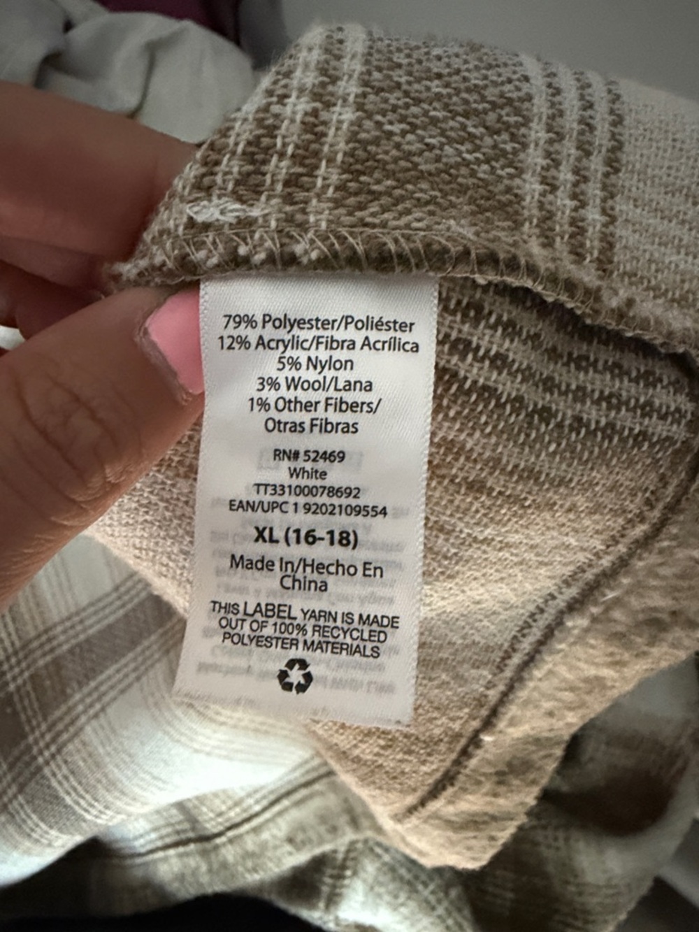 Time and Tru Cream and Tan Plaid Shacket - Picture 5 of 5